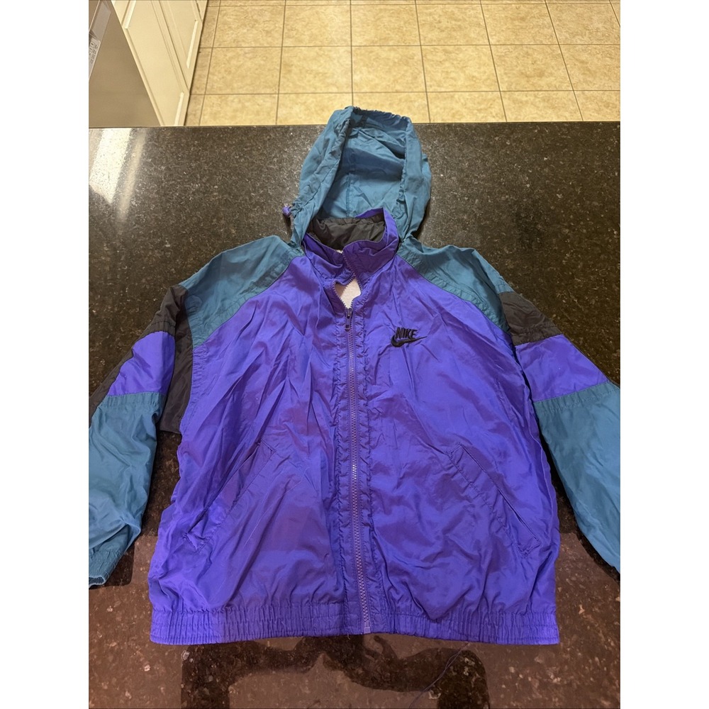 Vintage Nike 90s Colorblock Windbreaker Jacket Sz M Purple Teal Full Zip w/hood